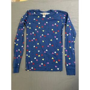 Hanna Andersson Girls Size 14 Long Sleeve Pajama Top Navy Blue with hearts